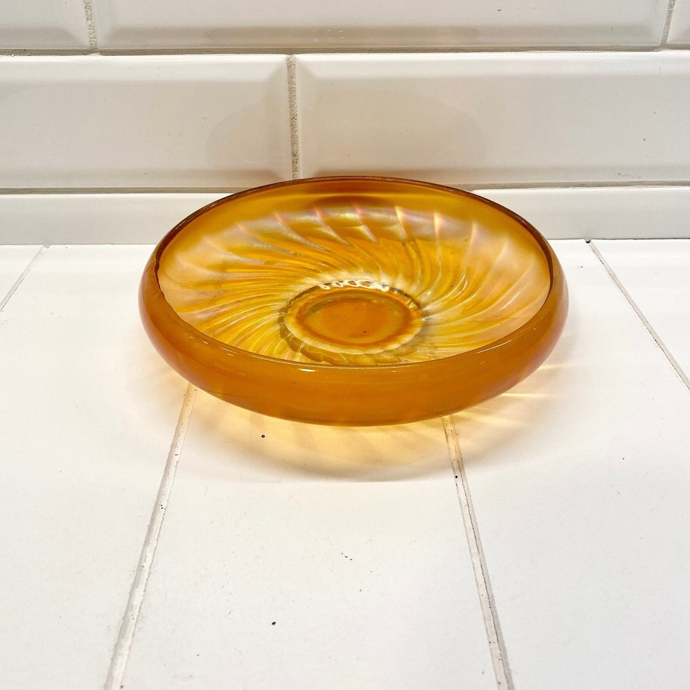 Vintage Iridescent Orange Carnival Glass Bowl, Marigold Swirl